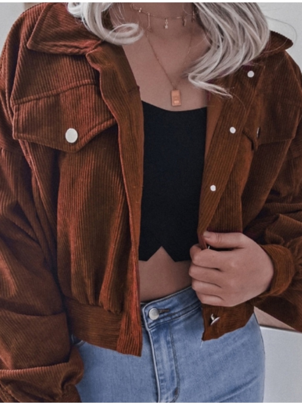 Corduroy Trucker Jacket in Rust Brown - Unbranded
